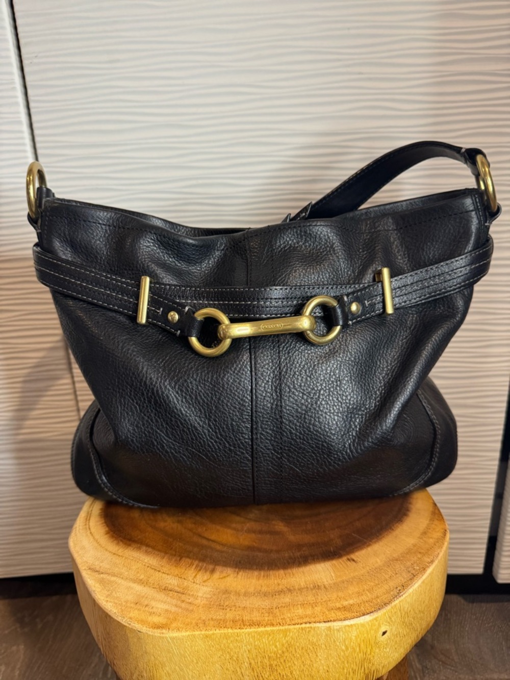 COACH Vintage Hampton Bag Black Pebbled Leather Shoulder Satchel Tote Carryall